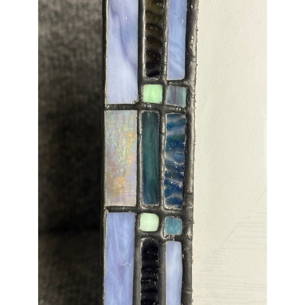 Vintage stained glass picture frame 4x6 Dale Tiffany blue iridescent coastal - Picture 6 of 10